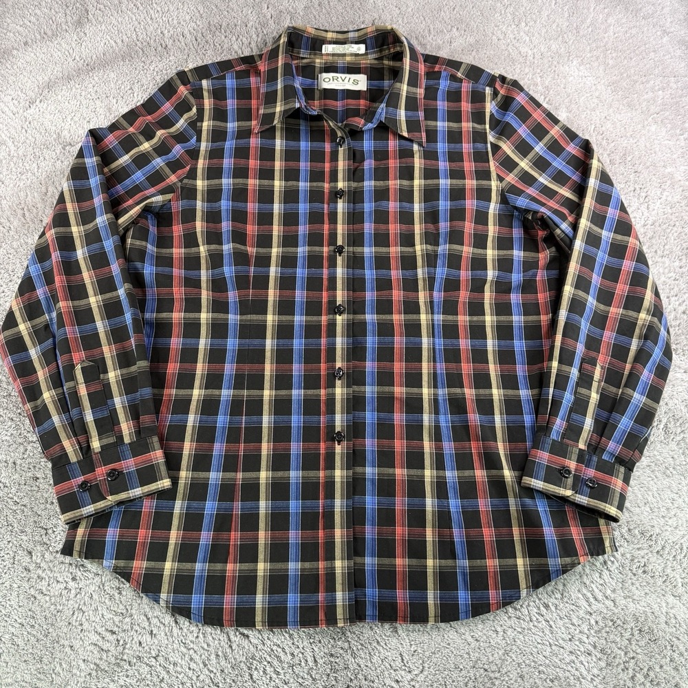Orvis Vintage Womens 14 Plaid Shirt Long Sleeve Cotton Blend Button Up Outdoor